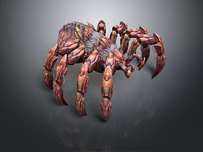 Spider Like Game Movie Character With Red Brown Armored Body And Multiple Sharp Legs 3d model