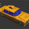Vintage Yellow Taxi with Taxi Sign Black and White Checkered Stripes Blue Windows