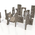 Detailed Classical Architectural Stone Components With Gray Arches Columns And Steps