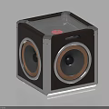 Modern Cube Shaped Black Silver Speaker With Transparent Top Red Logo And Copper Ring Speakers