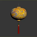 Traditional Yellow Lantern With Dragon Pattern And Red Tassel Furniture Decoration