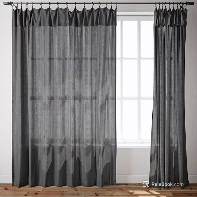 Elegant Gray Sheer Curtains Hanging By Window With Light Filtering Design 3d model 
