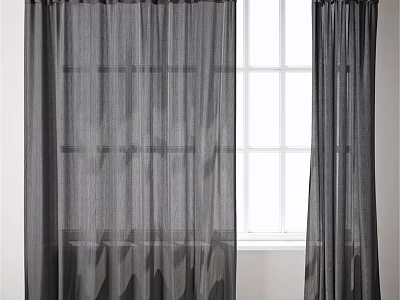 Elegant Gray Sheer Curtains Hanging By Window With Light Filtering Design 3d model