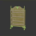 Antique Yellow Etagere With Carved Top Multiple Shelves And Wheeled Base