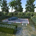 Road Facilities Featuring Red White Cones Parking Area Blue Car Green Shrubs And Trees