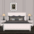 White Double Bed With Headboard Pillows Nightstands Table Lamps And Framed Art In Paneled Bedroom