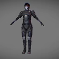 Detailed Futuristic Character Design Featuring Tactical Black Gray Armor And Red Accents