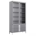 Modern Wooden Storage Cabinet With Glass Door And Gray Drawer Fronts Contemporary Design
