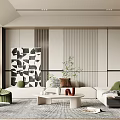Modern Living Room Interior With Abstract Artwork Sofa Coffee Table And Area Rug