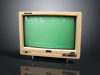Vintage Computer Monitor With Green Screen And Beige Casing Design 3d model