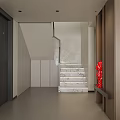 Modern Foyer Hallway With Wooden Partition Red Decorative Bear And Open Living Area