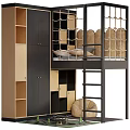 Modern Bunk Bed Design With Latticed Railings Ladder And Storage Cabinets