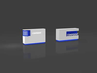 Sleek Exhibition Reception Desk with White Surface Blue Trim and CONSULT CONFIDENT Signs 3d model