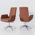 Modern Brown Fabric Office Chair With Armrests Swivel Metal Base And Wheels