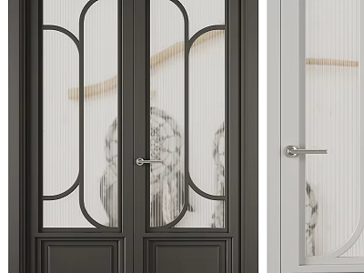 Black And Light Colored Interior Doors With Glass Arched Frame And Silver Handle 3d model