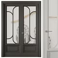 Black And Light Colored Interior Doors With Glass Arched Frame And Silver Handle