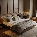 Elegant Modern Bedroom With Wooden Accent Wall King Bed Floor to Ceiling Window And Rug