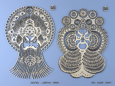 Traditional Chinese Art Carved Opera Masks Featuring Intricate Patterns and Ornate Details 3d model