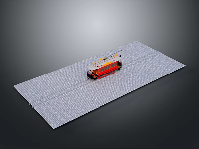 Red Electric Tram Model on Gray Platform with Metal Tracks Display Scene 3d model
