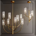Elegant Modern Chandelier With Golden Metal Frame And Clear Glass Cylinder Shades