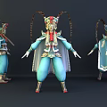 Game and Movie Character with Blue Outfit Ornate Headdress Cape and Traditional Mask Design