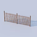 Natural Garden Landscape With Cross Woven Bamboo Fence And Brown Poles