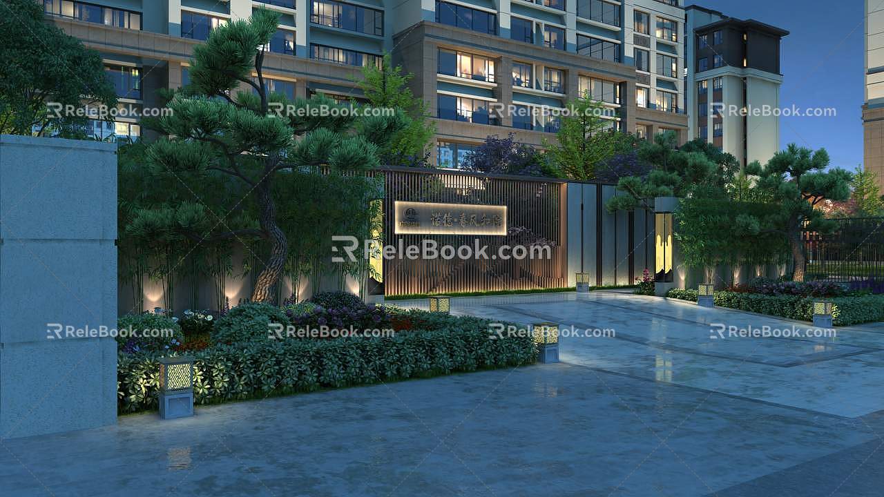 Night view of residential area 3d model