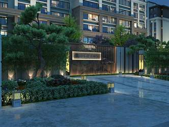 Night view of residential area 3d model