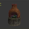 Traditional Clay Stove With Stone Base Structure And Burning Charcoal Inside
