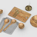 Wooden Tableware Set Including Spoons Bowls Plates And Cutting Board