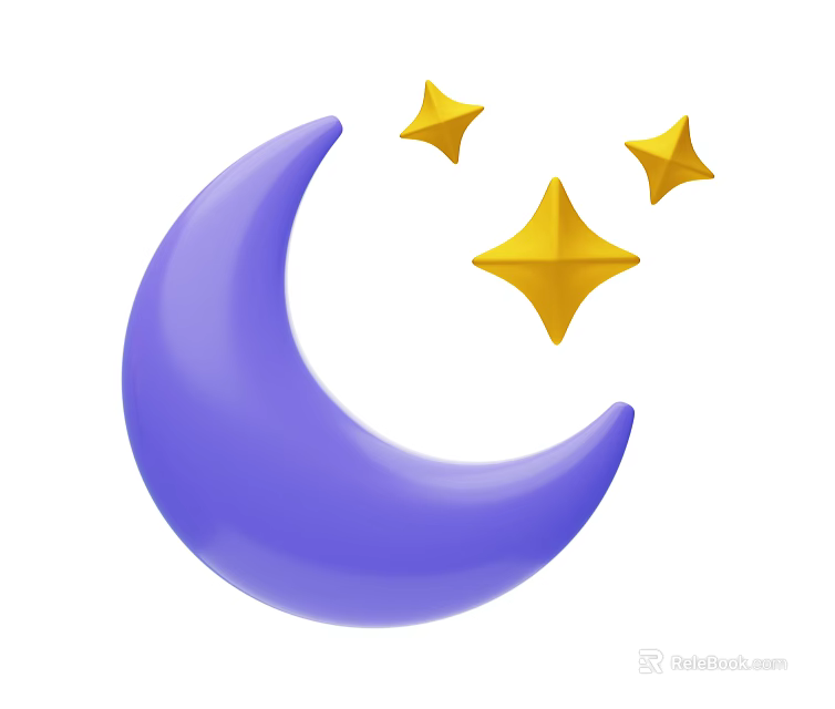 Stylish Decorative Ornament Combination with Purple Crescent Moon and Yellow Stars 3d model 
