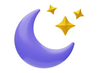 Stylish Decorative Ornament Combination with Purple Crescent Moon and Yellow Stars 3d model