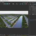 Aerial Planning of Modern Building Complex With Green Roofs River Roads And Trees