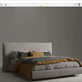 Modern Double Bed With Upholstered Headboard Yellow Gray Bedding And Pillows 3d model