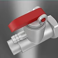 Silver Metal Pipe Valve With Red Handle And Connection Ports For Industrial Use