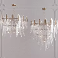Modern Feather Design Chandeliers With Transparent Material And Golden Metal Accents