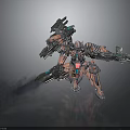 Futuristic Mech Warrior With Biomechanical Design Heavy Weaponry And Smoke Trails