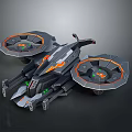 Futuristic Sci Fi Aircraft With Dual Circular Rotors Streamlined Body And Orange Green Accents
