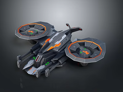 Futuristic Sci Fi Aircraft With Dual Circular Rotors Streamlined Body And Orange Green Accents 3d model