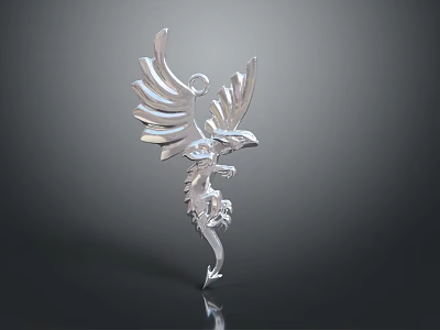 Unique Silver Winged Eagle Pendant With Detailed Feather Design For Clothing Accessories 3d model