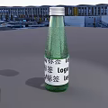 Transparent Green Glass Beverage Bottle with Label and Logo on Light Background