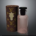 Woman Holding Luxury LV Logo Perfume Bottle With Red Leather Case And Pink Fragrance