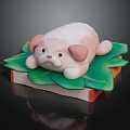 Cute Pink Puppy Doll Lying on Green Leaf with Brick Base