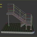 Metal Staircase With Railings Steps On Grass Base And Concrete Foundation