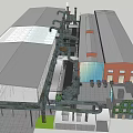 Transformed Industrial Factory With Greenery Covered Structures Rusted Pipelines Open Walkways And Pedestrians