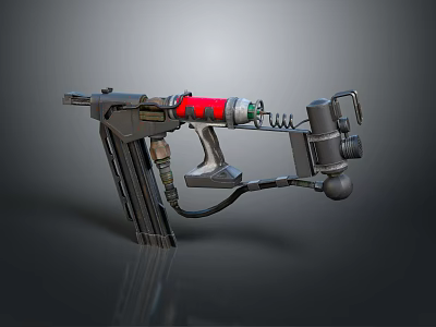 Mechanical Weapon with Black Body Red Component Magazine and Spring Mechanism 3d model