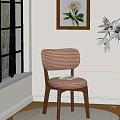 Stylish Dining Chair with Striped Backrest and Wooden Legs by Window with Green Plants