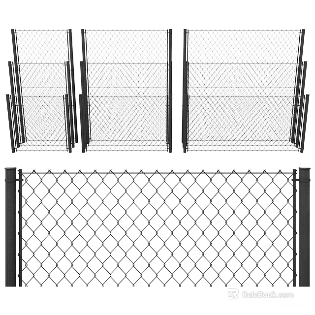 Durable Black Chain Link Fence Panels For Outdoor Security And Boundary 3d model 