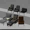 Stylish Single Sofa Collection In Gray Brown Tones With Modern Design And Ottoman 3d model
