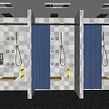 SPA Sauna Shower Stalls With Checkerboard Tiles Yellow Grab Bars And Benches